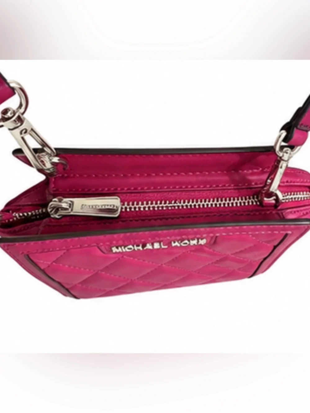RARE Michael Kors Quilted Leather Mini Small Crossbody Bag Fuchsia Pink Berry